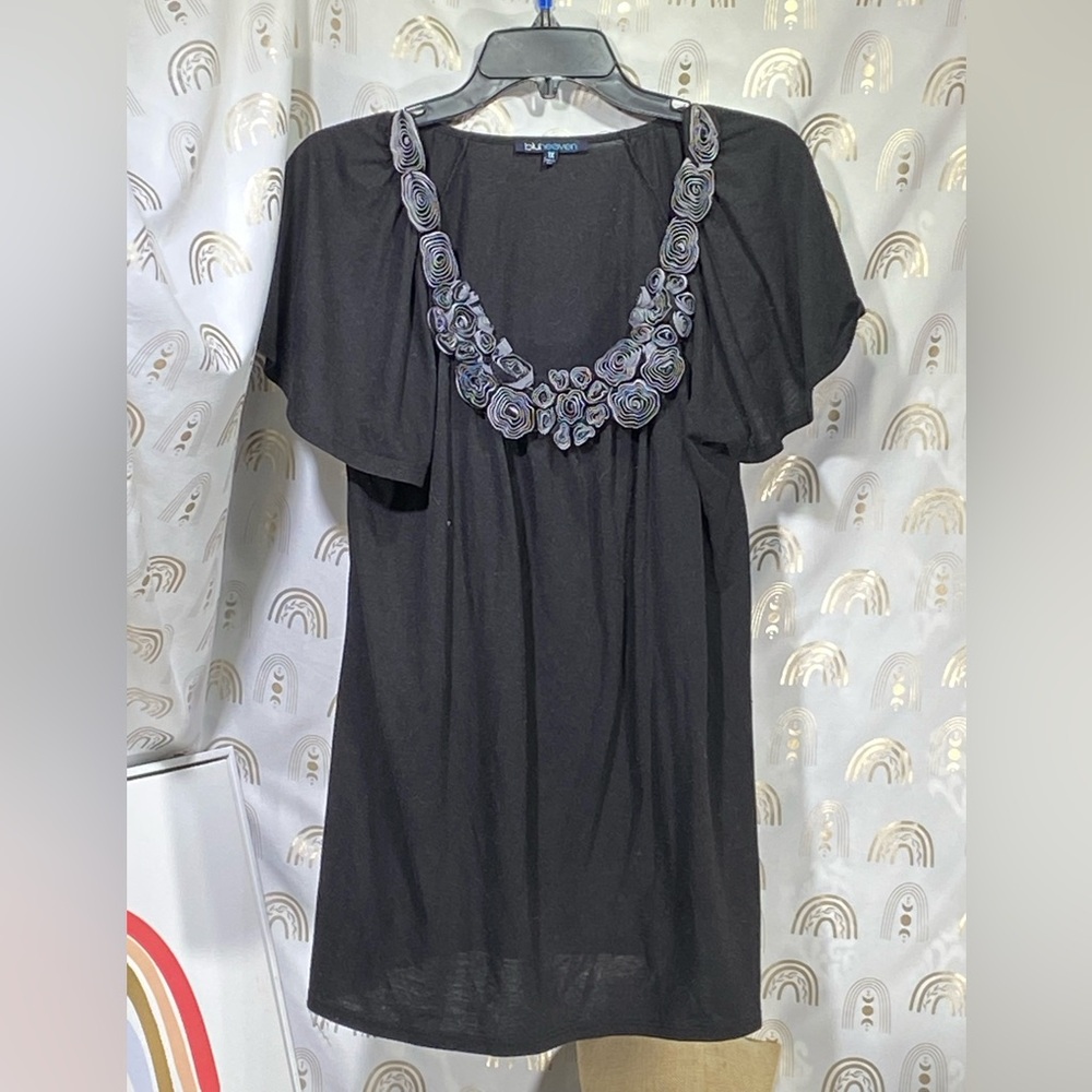 Dana Buchman Black Top with Floral Embellishments